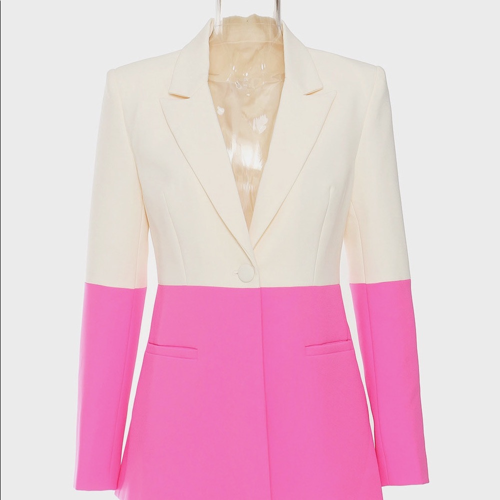 GAWQO ONE-BUTTON CONTRAST BLAZER AND FLARE PANT SET - Picture 3 of 9